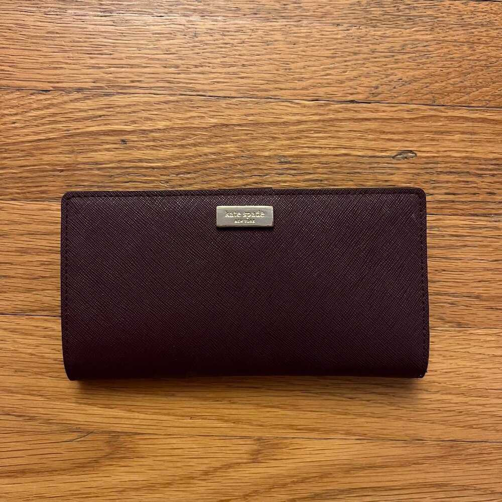 Kate Spade Saffiano Leather Large Bifold Wallet in Deep Plum